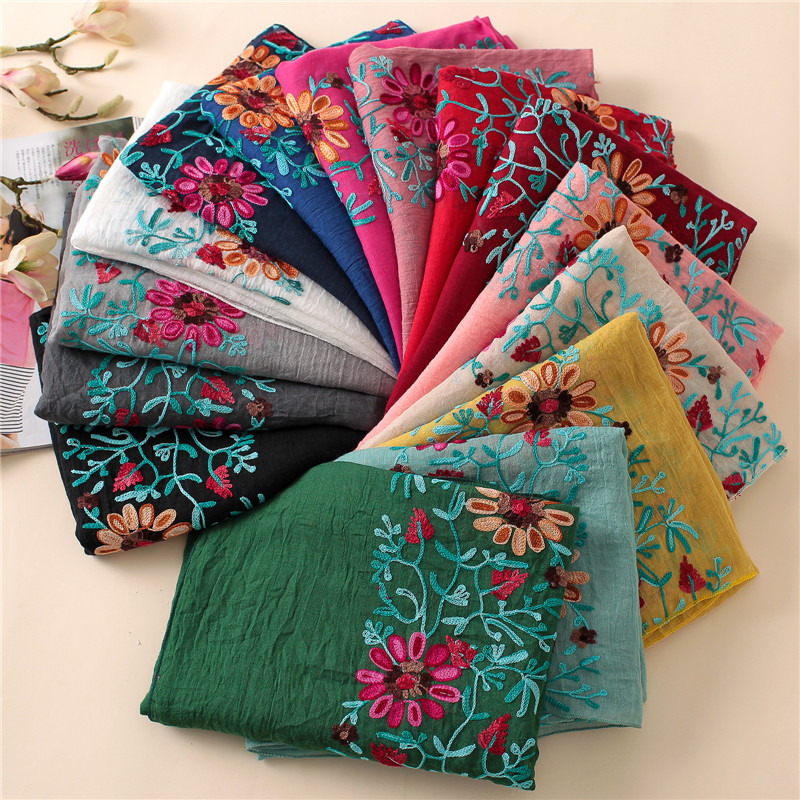Bandana Cotton - 2026 Вискозная шаль с цветочной вышивкой,