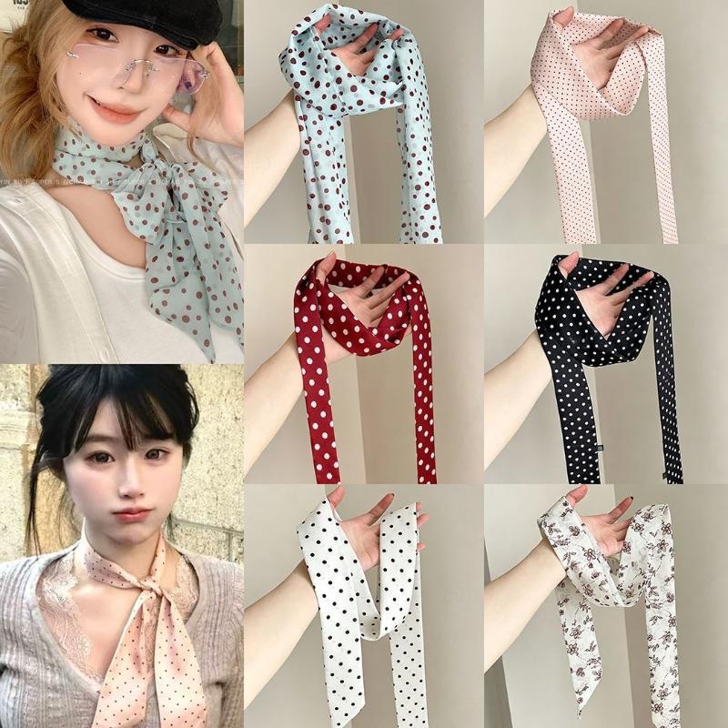 Face Scarf Mask - Шелковый шарф в горошек с цветочным